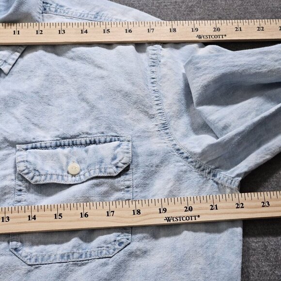 American Eagle Shirt Mens L Blue Collared Button Up LS Denim Faded Hippie Grunge - Picture 4 of 16